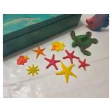 Aquatic Themed Decor Collection including Decorative Box, Fish Figurines, and Sea Life Shapes