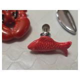 Ceramic Lobster Salt and Pepper Shakers and Crab Claw Nutcrackers with Fish-Shaped Wine Stopper