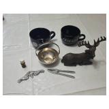 Ceramic Friends-Themed Mugs, Metal Bowl, Resin Deer Figurine, and More