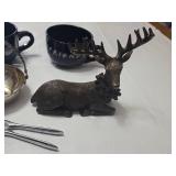 Ceramic Friends-Themed Mugs, Metal Bowl, Resin Deer Figurine, and More