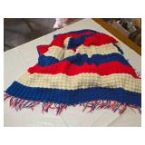 Patriotic Red, White, and Blue Crocheted Blanket with Fringe