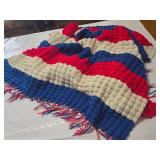 Patriotic Red, White, and Blue Crocheted Blanket with Fringe