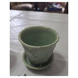 Abingdon USA Vase, Ceramic Mug, Green Flower Pot with Saucer, and Miniature Desserts - Cracks and Chips