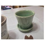 Abingdon USA Vase, Ceramic Mug, Green Flower Pot with Saucer, and Miniature Desserts - Cracks and Chips