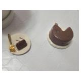 Abingdon USA Vase, Ceramic Mug, Green Flower Pot with Saucer, and Miniature Desserts - Cracks and Chips