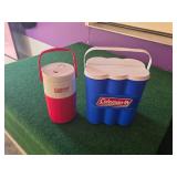 Coleman Blue Cooler and Red Jug