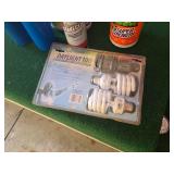 Various Cleaning and Lighting Supplies including Bernzomatic Propane Tanks, Rejuvenate House Wash, and Daylight Light Bulbs