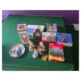 Christmas Decorations and Lights Lot with Figurines and Various Light Sets