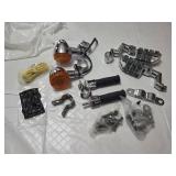 Set of Motorcycle Accessories including Foot Pegs and Turn Signals, Chrome Finish