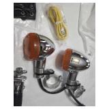 Set of Motorcycle Accessories including Foot Pegs and Turn Signals, Chrome Finish