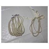 Pearl Necklace Lot including Ribbon Tie and Multi-Strand Clasp Necklaces