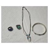 Necklace Marked Sterling with Turquoise, Bracelet, and Rings