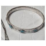 Necklace Marked Sterling with Turquoise, Bracelet, and Rings