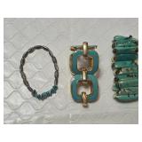 Metal and Turquoise Style Jewelry Lot, Including Beaded Bracelet, Gold-Tone Enamel Bracelet, and Shell Style Bracelet