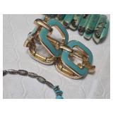 Metal and Turquoise Style Jewelry Lot, Including Beaded Bracelet, Gold-Tone Enamel Bracelet, and Shell Style Bracelet