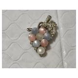 Colorful Faux Pearl and Rhinestone Brooch