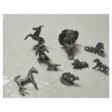 Assorted Pewter Figurines including Animals, Angel with Crystal, and Cowboy with some marked 