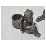 Assorted Pewter Figurines including Animals, Angel with Crystal, and Cowboy with some marked 