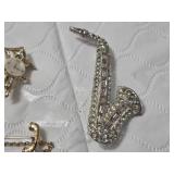 Lot of Vintage Jewelry Brooches: Cuckoo Clocks, Saxophone, and Telephone - Avon