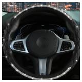 $17 Steering Wheel Cover with Sparkly Crystal Rhinestone, Delicate and Anti-Slip Bling Steering Wheel Cover  Adaptable to 14.5-15 inches Car Wheel Protector for Women Girl Diamond Car Accessories, Bla