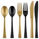 $29 Kochorie 300 Pieces Graduation Black and Gold Plastic Silverware Heavy Duty Plastic Cutlery Set Disposable Flatware Includes Spoons Forks Knives for Party Supplies