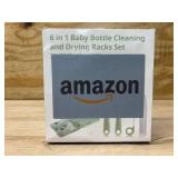 $17 Bottle Brush Set -Baby Travel Essential-6 in 1 Bottle Cleaner Kit with Silicone Bottle Brush,Nipple Cleaner Brush,Straw Brush,Soap Dispenser,Storage Box,Bottle Drying Rack for Home and Travel(Gree