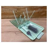 $17 Bottle Brush Set -Baby Travel Essential-6 in 1 Bottle Cleaner Kit with Silicone Bottle Brush,Nipple Cleaner Brush,Straw Brush,Soap Dispenser,Storage Box,Bottle Drying Rack for Home and Travel(Gree