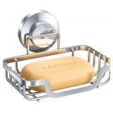 $14 LEVERLOC Soap Dish, Soap Bar Holder for Shower Suction Cup Wall Mounted, Stainless Steel No-Drilling Removable Waterproof Sponge Holder for Bathroom Bathtub Kitchen Sink, Keep Dry, Silver