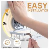 $14 LEVERLOC Soap Dish, Soap Bar Holder for Shower Suction Cup Wall Mounted, Stainless Steel No-Drilling Removable Waterproof Sponge Holder for Bathroom Bathtub Kitchen Sink, Keep Dry, Silver