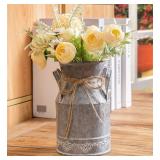 $14 TIMRIS Vintage Galvanized Milk Can, Farmhouse Decorative Flower Pitcher Vase, Rustic French Country Metal Jug for Flowers,7.2