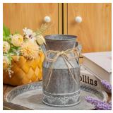 $14 TIMRIS Vintage Galvanized Milk Can, Farmhouse Decorative Flower Pitcher Vase, Rustic French Country Metal Jug for Flowers,7.2