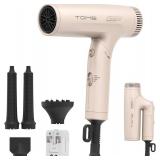 $24 TOME Dual Voltage Travel Hair Dryer, Foldable Blow Dryer, DC Motor, 1200W Fast Drying, Cool Shot, 3 Heat 3 Speed, Nozzle, Diffuser, Air-Powered Wrap Wands, 120 240V Universal Adapter Red (Pink)