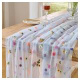 $31 BINBE 6pcs Daisy Spring Table Runner Embroidery Gauze 10FT Florals Seasonal Tulle Holiday Birthday Kitchen Dining Table Decor for Home Party Blue