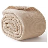$19 100% Cotton Muslin Blanket 50" x 60", Breathable and Lightweight Cotton Throw Blankets for Couch, Soft Cooling Summer Gauze Blanket for Adults All Season, Beige