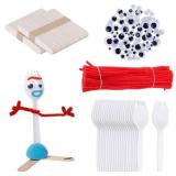 $18 100 Set Fork Creativity Set, Plastic Sporks Red Pipe Cleaners Clever Eyes Popsicle Stick,Make Your own Forky