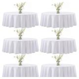$21 joybest 6 Pack Round Tablecloths - 60 Inches in Diameter White Table Cloth Fit 20 to 42 Inches Tables, Washable Polyester Fabric Table Cover for Dining, Buffet Party, Wedding
