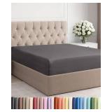 $16 Full Fitted Bed Sheet - Bottom Single Fitted Sheet Only - Ultra-Soft Hotel Luxury Bedding w/ 8-16 Inch Deep Pockets - Breathable, Cooling & Wrinkle Free - Easy-Fit, Fade & Shrink Resistant - Dark 