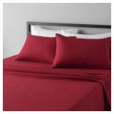 $16 Amazon Basics Breathable, Wrinkle-Free, Ultra-Soft Microfiber 4 Piece Bed Sheet Set with 14-Inch Deep Pockets, Full, Burgundy, Solid
