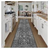 $37 2x10 Hallway Washable Runner Rug Vintage Boho Extra Long Runners for Kitchen, Bathroom, Distressed Floral Floor Mat Non-Slip Farmhouse Carpet, Black