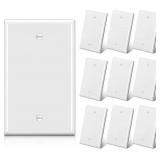BESTTEN 10 Pack 1-Gang No Device Blank Wall Plate, UL Listed, Standard Size, H4.53" x W2.76", Unbreakable Polycarbonate Thermoplastic Outlet Cover, White