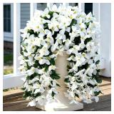 $14 Fake Bougainvillea Artificial Hanging Flowers, 2 PCS Outdoor Faux Plants UV Resistant Realistic Silk Long Trailing Vines for Door Porch Outside Planter Urn Patio Garden Yard Dec,White