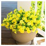 $19 Artificial Flowers for Outdoors Fake Flowers Plants for Spring Summer Decor, 12 Bundles Silk Morning Glory with Eucalyptus Look Real UV Resistant Yellow Faux Flowers for Outside Planters Yard Pati