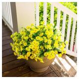 $19 Artificial Flowers for Outdoors Fake Flowers Plants for Spring Summer Decor, 12 Bundles Silk Morning Glory with Eucalyptus Look Real UV Resistant Yellow Faux Flowers for Outside Planters Yard Pati