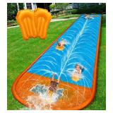 $32 Spring Water Slip and Water Slide, 22ft *2 Lanes Slip Water Slides for Kids Backyards Ages 5-8 8-12 with Sprinkler and Inflatable Bodyboards, Summer Water Fun Toy for Outdoor Lawn Games Play
