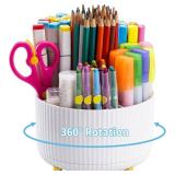 Marbrasse Desk Organizer, 360-Degree Rotating Pen Holder, Desk Organizers and Accessories with 5 Compartments Pencil Holder, Art Supply Storage Box Caddy for Office, Home White