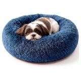$19 Calming Donut Dogs Beds for Small Dogs Washable,23inch Plush Round Pet Bed for Cozy Sleep,Fluffy Faux Fur Large Cat Bed,Fits up to 25 lbs Pets,Navy Blue