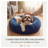 $19 Calming Donut Dogs Beds for Small Dogs Washable,23inch Plush Round Pet Bed for Cozy Sleep,Fluffy Faux Fur Large Cat Bed,Fits up to 25 lbs Pets,Navy Blue