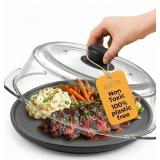 $32 Bezrat Microwave Tall Glass Plate Cover | Splatter Guard Lid with Easy Grip Silicone Handle Knob | 100% Food Grade | BPA Free and Dishwasher Safe | 10 Inch (Black-)