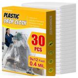 $30 30 Pack Plastic Drop Cloth, 9x12 Ft Plastic Sheeting for Painting, Dust-Proof Tear-Resistant Painters Plastics Tarp Cloth for Furniture Floor Sofa Protector Cover Durable & Thick