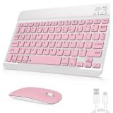 Rechargeable Bluetooth Keyboard and Mouse Combo, Universal Ultra-Slim Wireless Keyboard Mouse Set for Android Windows iPad iPhone Samsung Tablet Portable Compact Keyboard Set (Pink) (missing usb cable